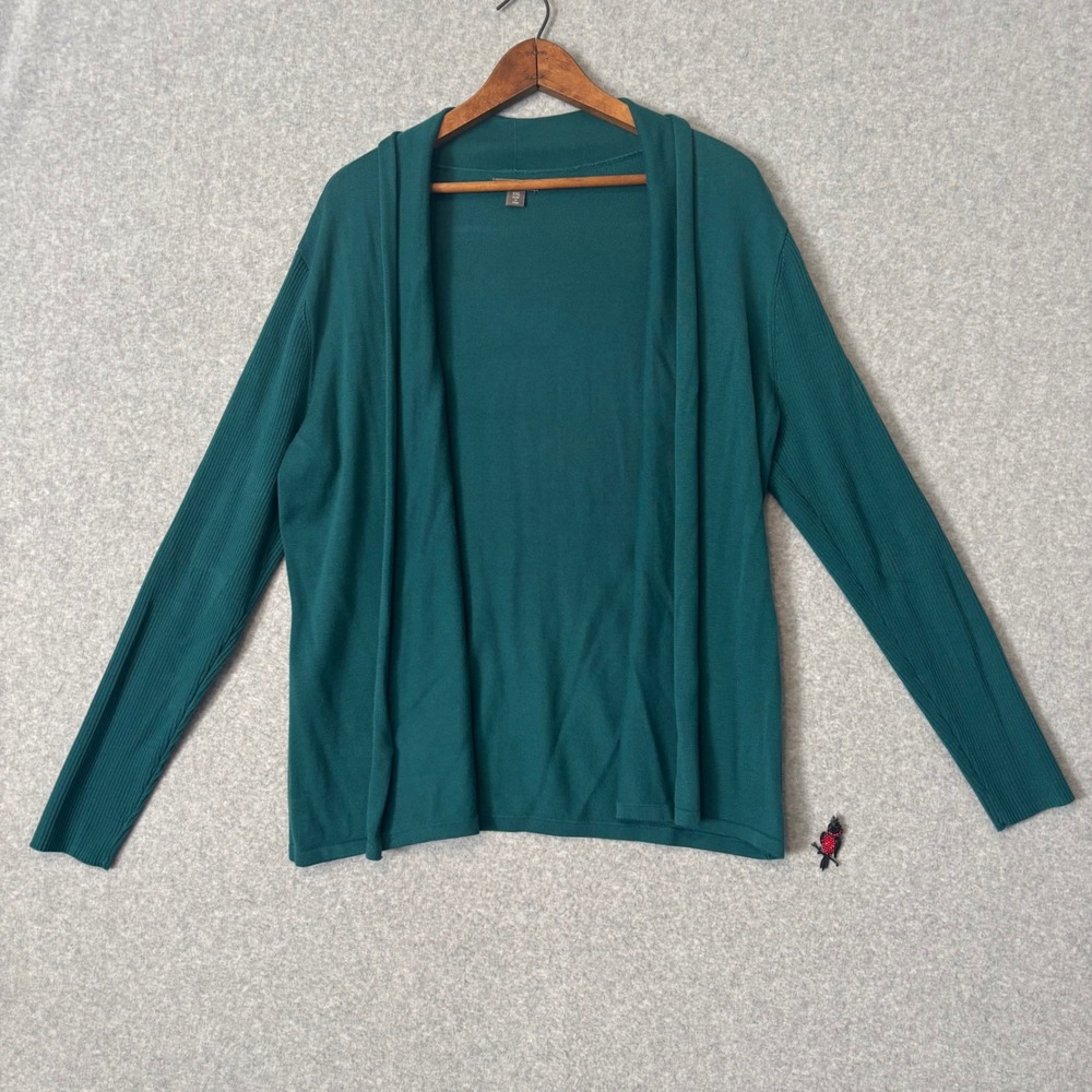 Spanner‎ Women's XXL Open Front Cardigan Sweater Teal Green  Ribbed Sleeve y2K